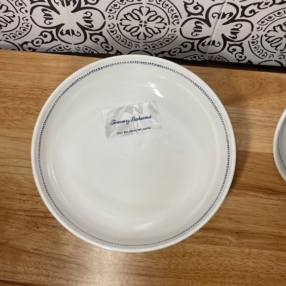 Tommy Bahama Melamine Bowls Set Of 4 White With Blue Trim 11" Durable Lightweigh - Picture 3 of 4